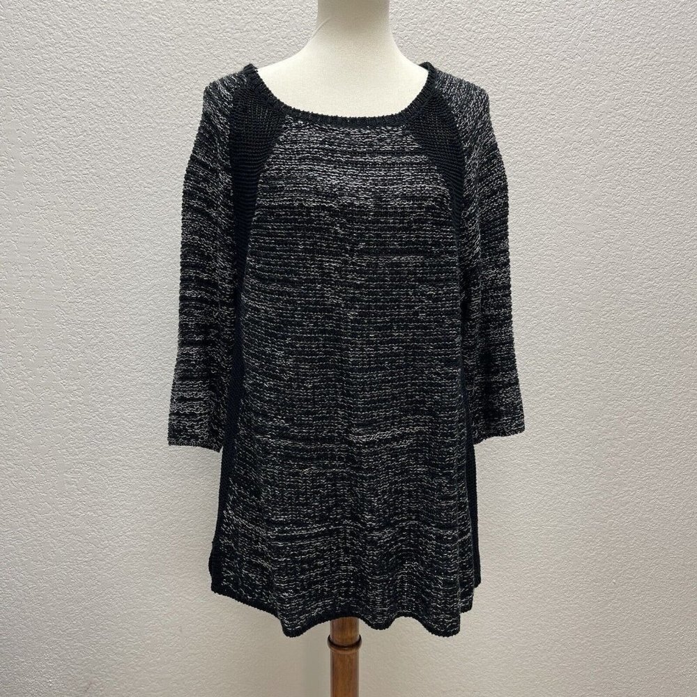 One World Womens Plus 3X Sweater Two Tone Boat Neck Black White 3/4 Sleeves